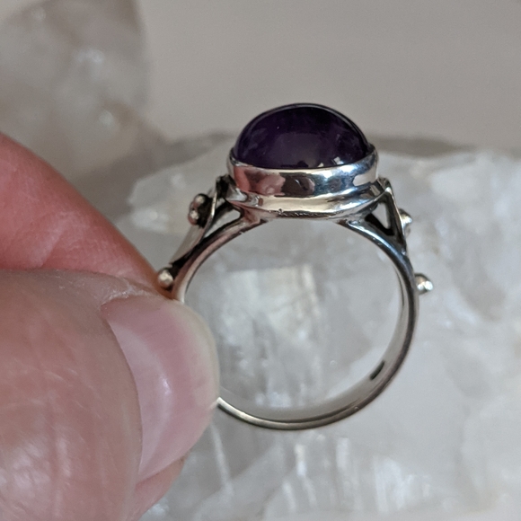 Natural Purple Amethyst, 925 Silver Ring, size 8 - Picture 7 of 11